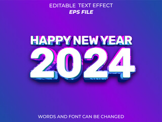 happy new year 2024 text effect, font editable, typography, 3d text. vector template