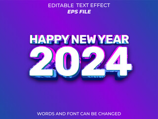 Fototapeta premium happy new year 2024 text effect, font editable, typography, 3d text. vector template