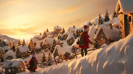 A photo realistic image of christmas elves in their village, snowy created with Generative Ai