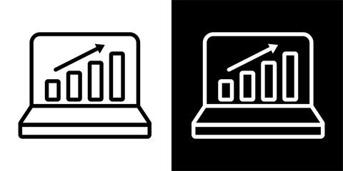Analytics, graph, laptop Icon. Business icon & Startup icon. Black icon. Black logo. Line icon.