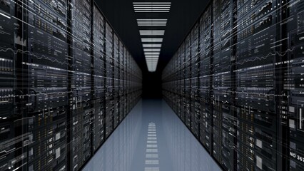 3D generated.Technological Server Racks.Network and data servers in Data Center. Data storage. 2