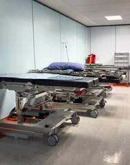 Operating room stretchers in the cleaning area
