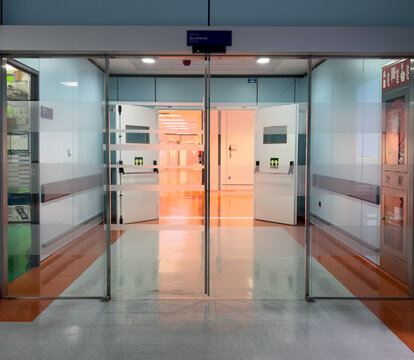 Entrance to the operating rooms in a hospital
