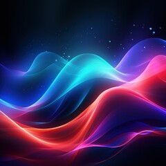 Dark space background with neon color waves. Abstract background
