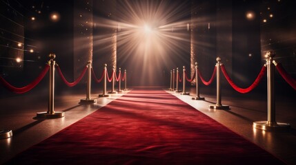 Red carpet and red carpet at the entrance of a luxury hotel or casino - Powered by Adobe