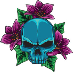 Skull head with rose of vintage illustration