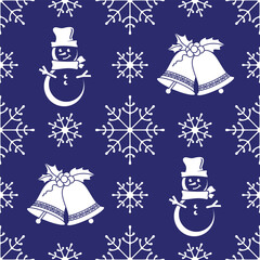 Christmas seamless pattern with Snowflake and Snowman. Vector illustration