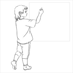 The child draws with chalk. Cute vector illustration