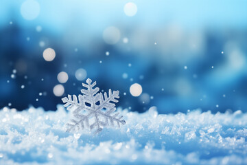Fototapeta na wymiar Closeup of snowfleck on an area covered with snow in winter season