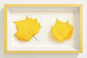 Autumn Leaves on White Background in Wooden Frame