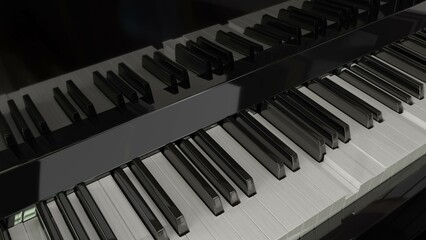 Piano Keyboard Keys.Piano, synthesizerplaying animation. Metal and wooden keybord Classic