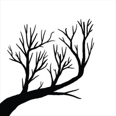 Naked tree silhouettes Hand drawn. Black Branch Tree. Hand drawn tree branches. old dry branch fallen from tree isolated on white background.