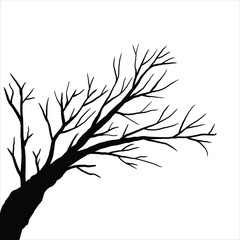 Naked tree silhouettes Hand drawn. Black Branch Tree. Hand drawn tree branches. old dry branch fallen from tree isolated on white background.