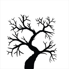 Naked tree silhouettes Hand drawn. Black Branch Tree. Hand drawn tree branches. old dry branch fallen from tree isolated on white background.