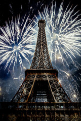 fireworks over the Eiffel tower New Year in Paris