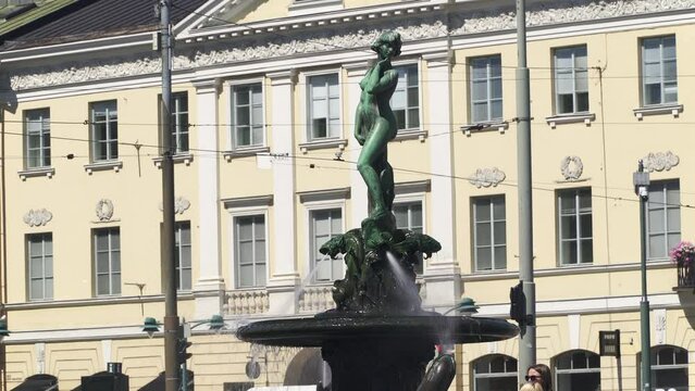 Havis Amanda statue and fountain located in Kruununhaka neighborhood  in central Helsinki, Finland
