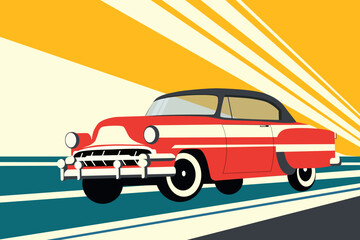 Classic retro car. Template design for poster, flyer or banner. Vector illustration.