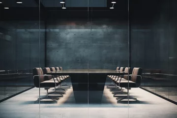 Fotobehang Empty modern conference room and meeting room with office table and chairs in background of glass room. Business concept of projects and meetings. © cwa