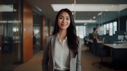 Fototapeta na wymiar Asian Young Woman in Modern Office