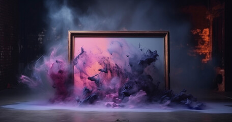 Abstract background of dense smoke with fusion of purple and dark colors. Matte and simple shapes.