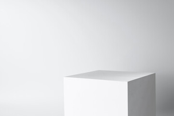 blank mockup template empty square box platform pedestal cube to display isolated white clean...