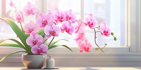 Pink Orchid Blooms in Home Sanctuary, Generative AI