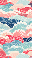 Fototapeta na wymiar A charming pattern with whimsical and adorable waves, each represented with clean lines and a limited color palette created with Generative Ai