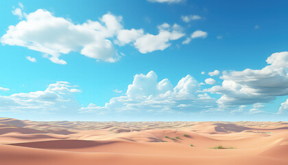 realistic landscape background with white clouds on blue sky over sand dunes in the desert