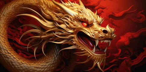 Gold dragon on a red background