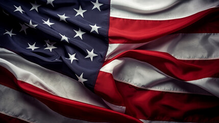 Top view of semi crumpled usa flag with  moody cinematic style