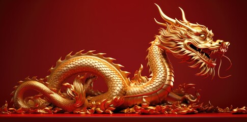 Gold dragon on a red background