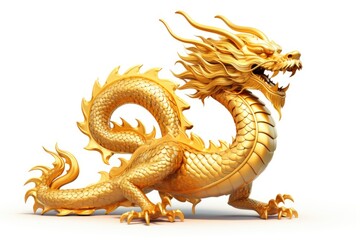 Fototapeta premium Gold dragon on a white background