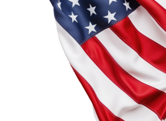 Top view of a part of the usa flag on the right on a clipped PNG transparent background