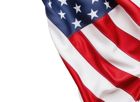 Top view of a part of the usa flag on the right on a clipped PNG transparent background