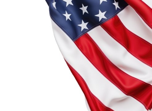 Top view of a part of the usa flag on the right on a clipped PNG transparent background