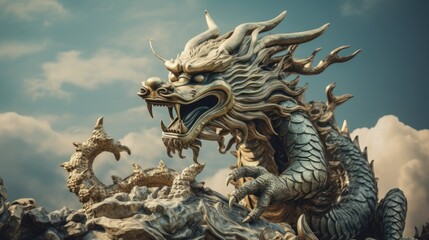 golden dragon statue in chinese temple