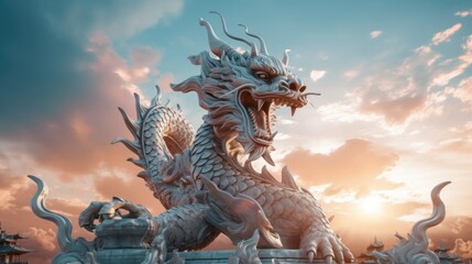 chinese dragon statue at the temple - obrazy, fototapety, plakaty