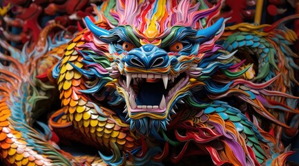 Naklejka premium Dragon faience or dragon sculpture in the style of colorful installation.