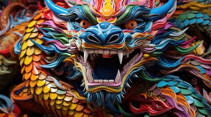 Dragon faience or dragon sculpture in the style of colorful installation.