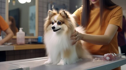 A Well-Behaved Pooch Enjoying a Pampering Session with a Skilled Groomer