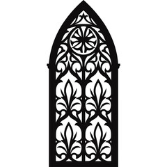 gothic cathedral window black vector frame - obrazy, fototapety, plakaty
