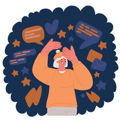 Cartoon vector illustration of Depressed frustrated young Indian woman suffering from headache, migraine, touching face,