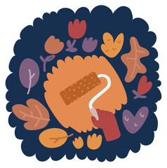 Cartoon vector illustration of Cropped Image of a hand Holding a Paint Roller While Painting a House Wall.