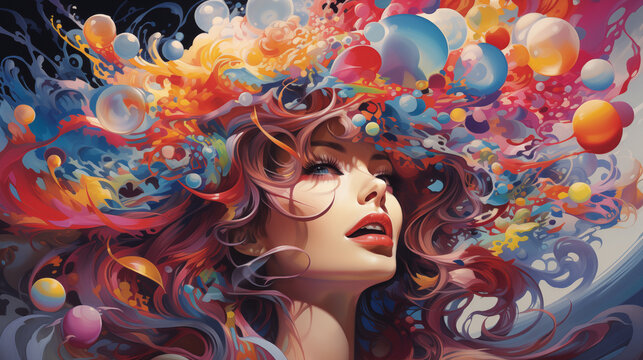 abstract bright multicolored portrait - illustration of a girl. geometric colored shapes in modern art style