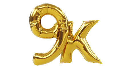 3D render of Golden 9K sign isolated on white background, 9k followers celebration. nine thousand