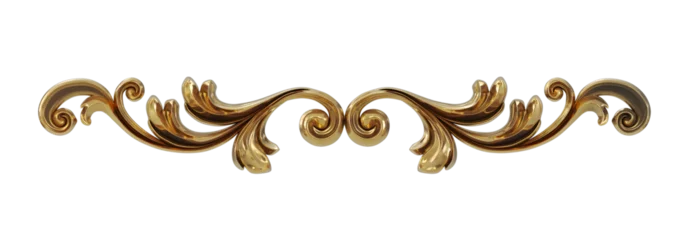 Deurstickers 3D render of vintage gold baroque frame scroll, gold ornament on transparent background © mustapha