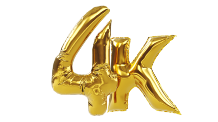 3D render of Golden 4K sign isolated on white background, 4k followers celebration. four thousand