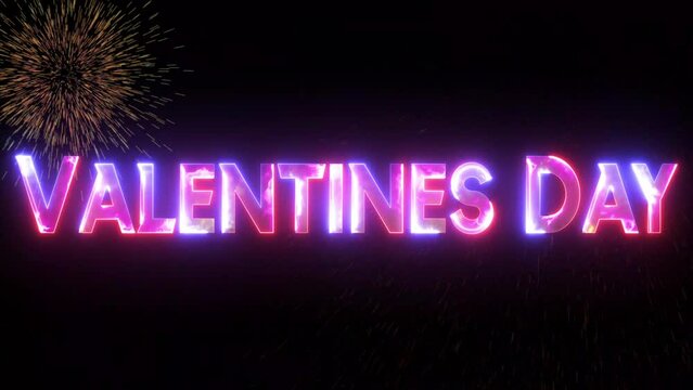 Glowing neon text icon Valentines day with particle explosion animated video