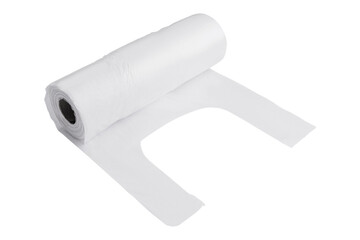 White polyethylene trash bag roll isolated on white background