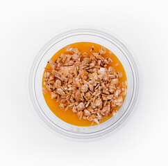 Chia pudding with mango and granola top view